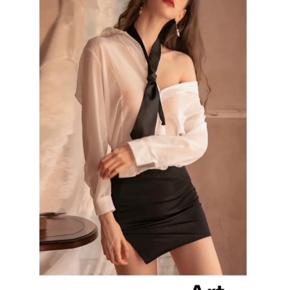 Lingerie Set Sekretaris Wanita Cosplay Kurus Mini Rok Manis Seragam Guru Lengan Panjang Dasi Rok Mini Seksi 3A356