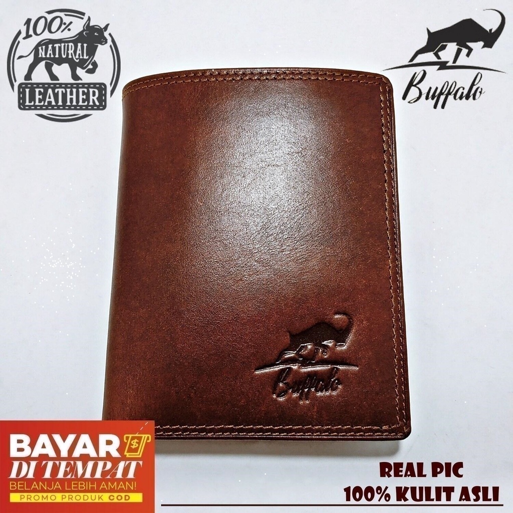 Dompet Pria 100% Kulit Asli Slot Kartu Banyak Model Lipat Casual - Coklat Brown Cokelat Buffalo 007