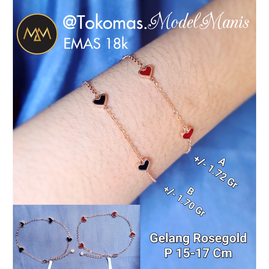 Gelang italy love black red emas italy rosegold 750 kadar 18k