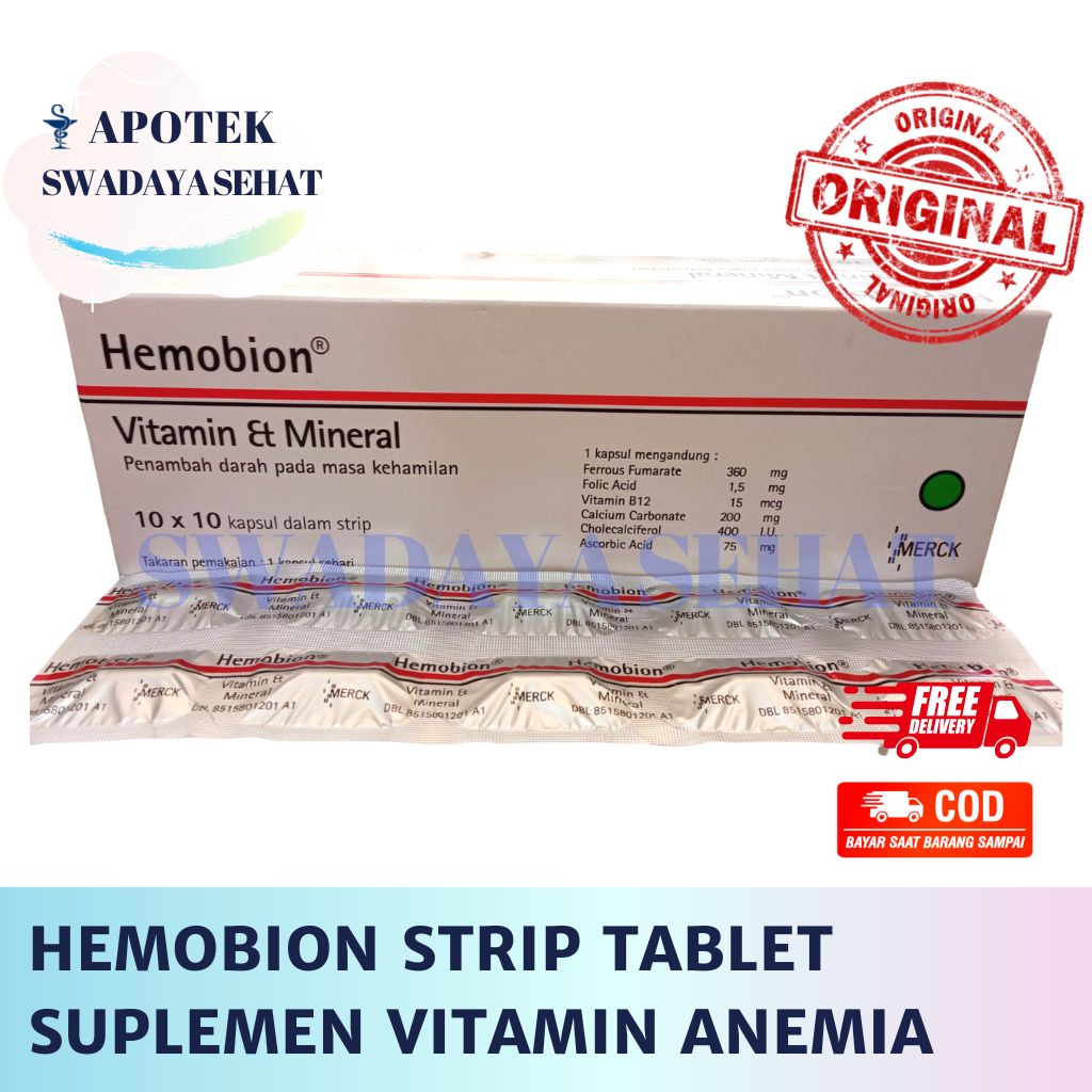 HEMOBION STRIP TABLET - Suplemen Multivitamin Anemia Kekurangan Darah Zat Besi Ibu Hamil