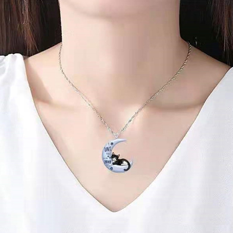 Kalung Kucing Sterling Blue Moon Rubber Cute Crescent Pendant Black Wearing It Will Make You More Elegant And Charming Untuk Wanita