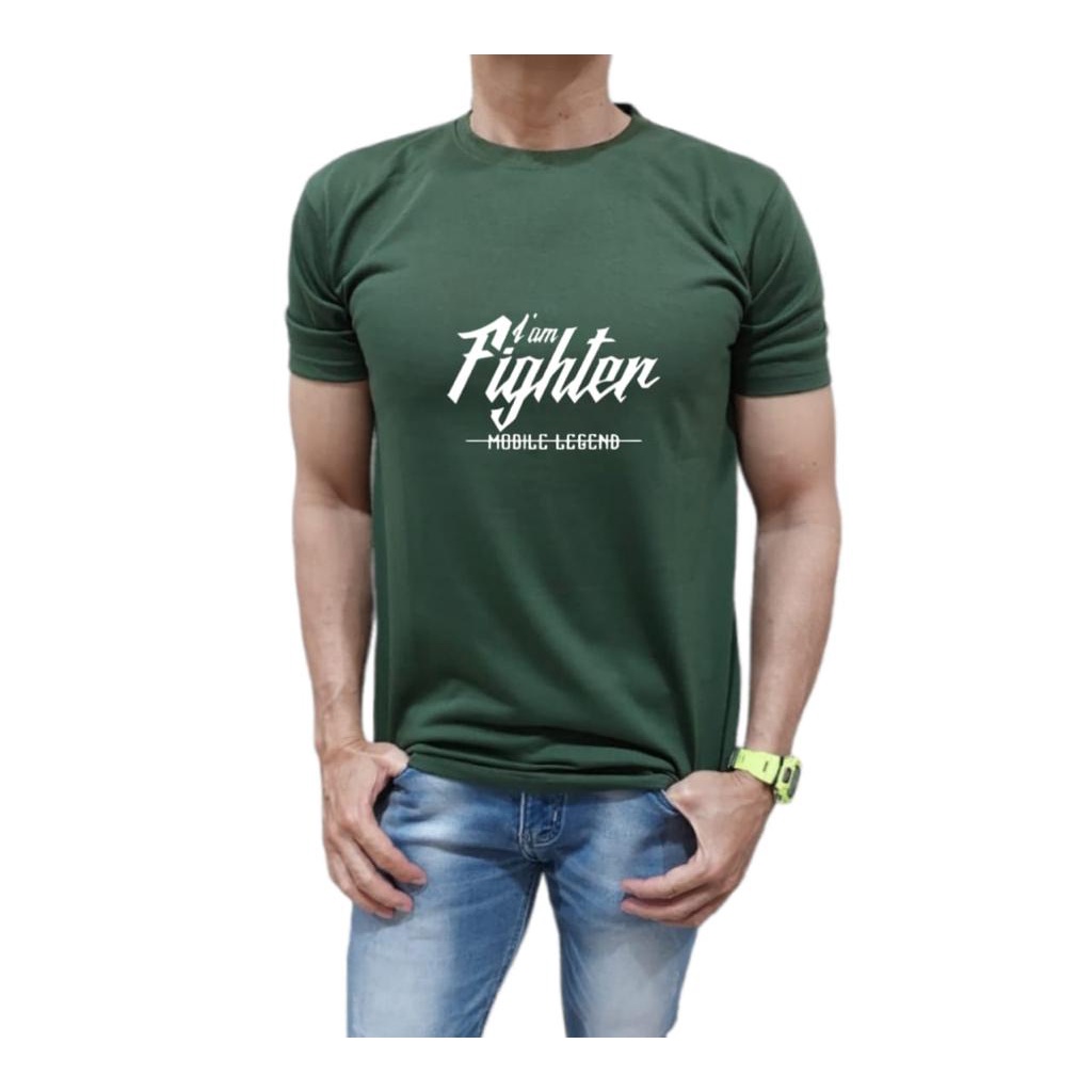 KAOS PRIA BAHAN KATUN MODEL TULISAN I AM FIGHTER MOBILE LEGEND NYAMAN DIPAKAI TIDAK PANAS