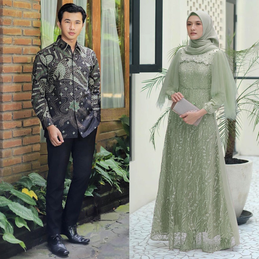 Maura Couple - Sania Ruffle Batik Couple Ori Ndoro Jowi DNT Garansi Termurah Shoope - Couple Gamis Lebaran