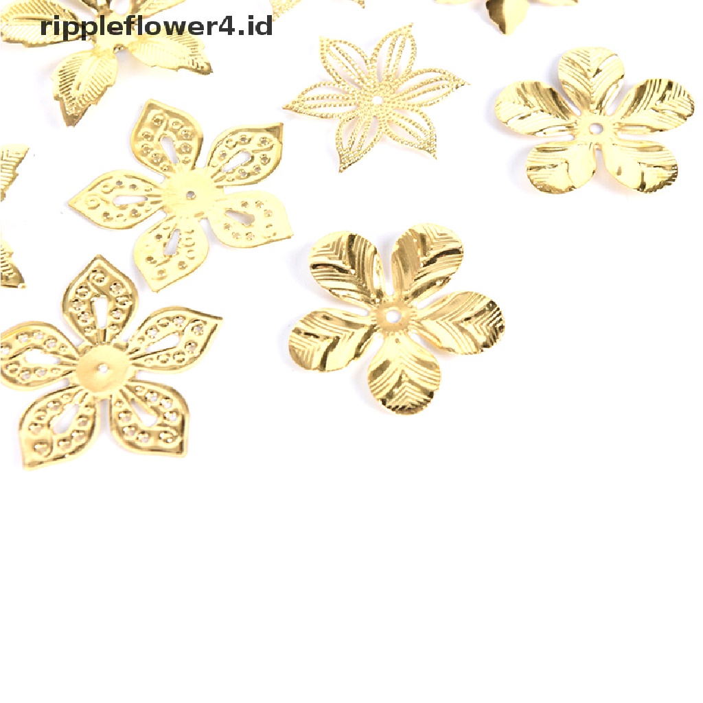 {rippleflower4.id} 50pcs/set Vintage Logam Bunga Kerawang Slice Ch Perhiasan Temuan Kerajinan DIY~