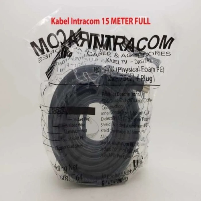 Kabel Antena Tv RG-6 C5 20 Meter INTRACOM Digital Analog Original