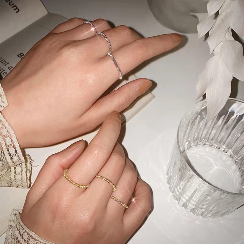 Fashion Warna Perak Berkilau Cincin Untuk Wanita Gadis Korea Gaya Sederhana Serbaguna Hias Compact Jari Telunjuk Rings Perhiasan