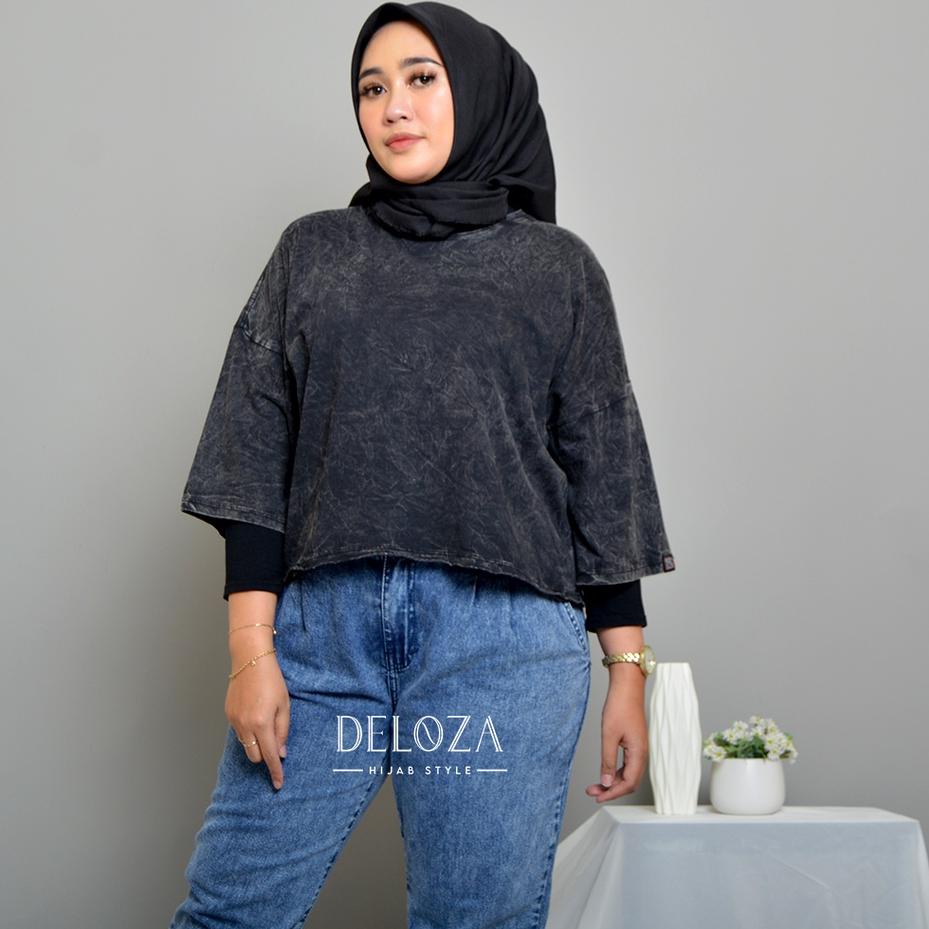 Best Seller Deloza Basic Oversized Top Kaos Washing Wanita