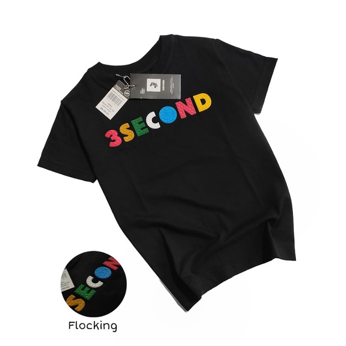 Baju Kaos anak Three second Tulisan timbul (Flocking) umur 1 tahun sampai 12 tahun//Kaos distro anak