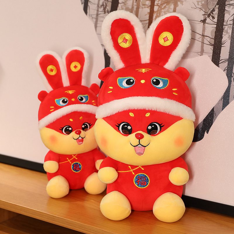 Kawaii Imlek Shio Lion Dance Topi Kelinci Mainan Mewah Fortune Maskot Boneka Boneka Hadiah Ulang Tahun Meriah Ornamen