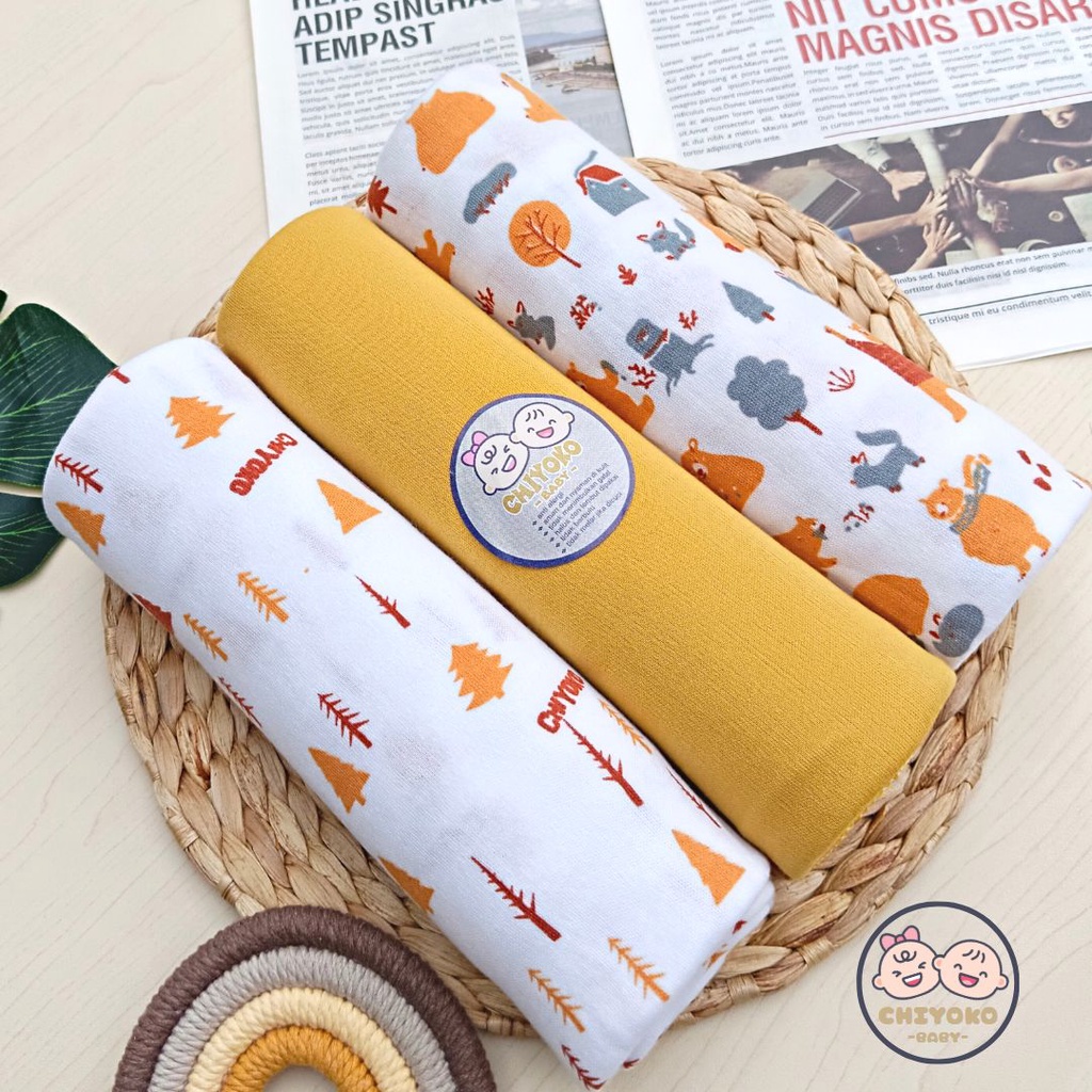 3 Pcs Bedong Bayi Baru Lahir Bahan Kaos 110 x 90 Serian MUSTARD Chiyoko Baby