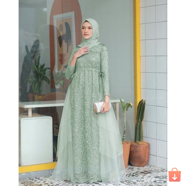 TERMURAH!!! VANIA DRESS BROKAT KOMBINASI / FASHION MUSLIM WANITA / GAMIS LEBARAN / BISA COD / ADA JUMBO / GAMIS
