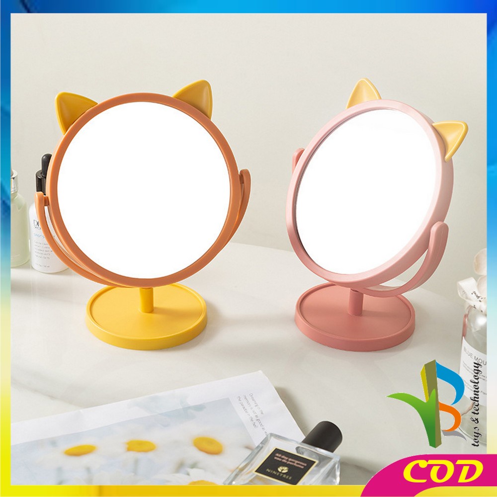 RB-K88 Cermin Make Up Motif Kuping Kucing / Kaca Make Up Bulat Standing Mirror Make Up / Cermin Rias Karakter