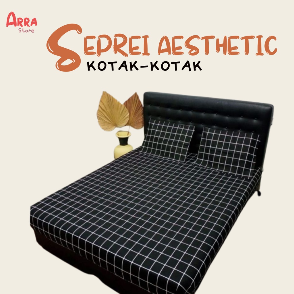 Sprei Aesthetic Motif Kotak Homemade Monochrome Korean Style