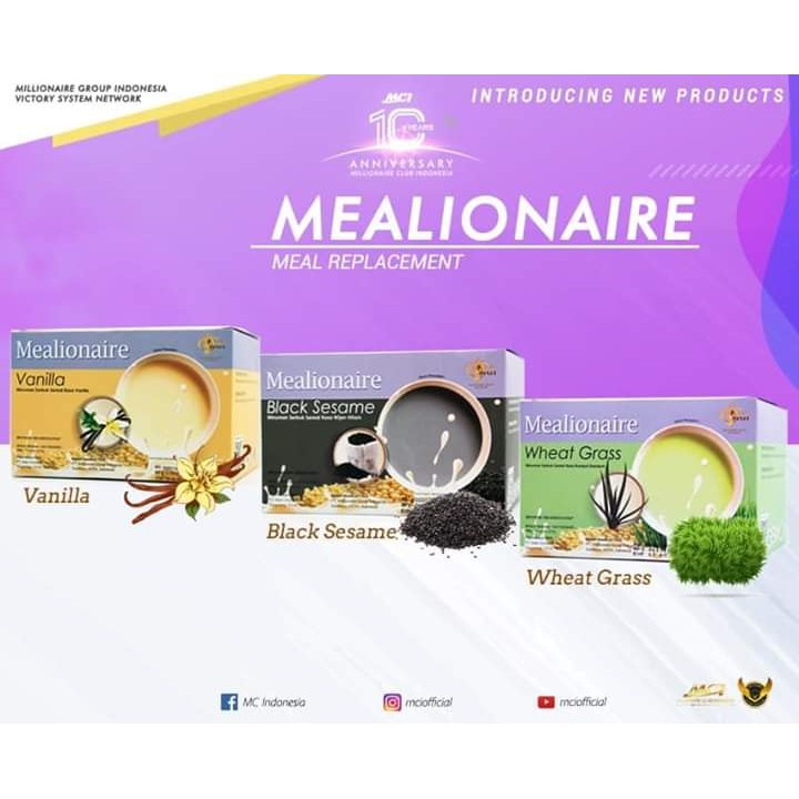 

MCI Meal Replacement MEALIONAIRE Mengandung bubuk oat (mix grain) yang berasal dari 25 macam biji-bijian, bagus untuk proses metabolisme, pencernaan, dan program diet