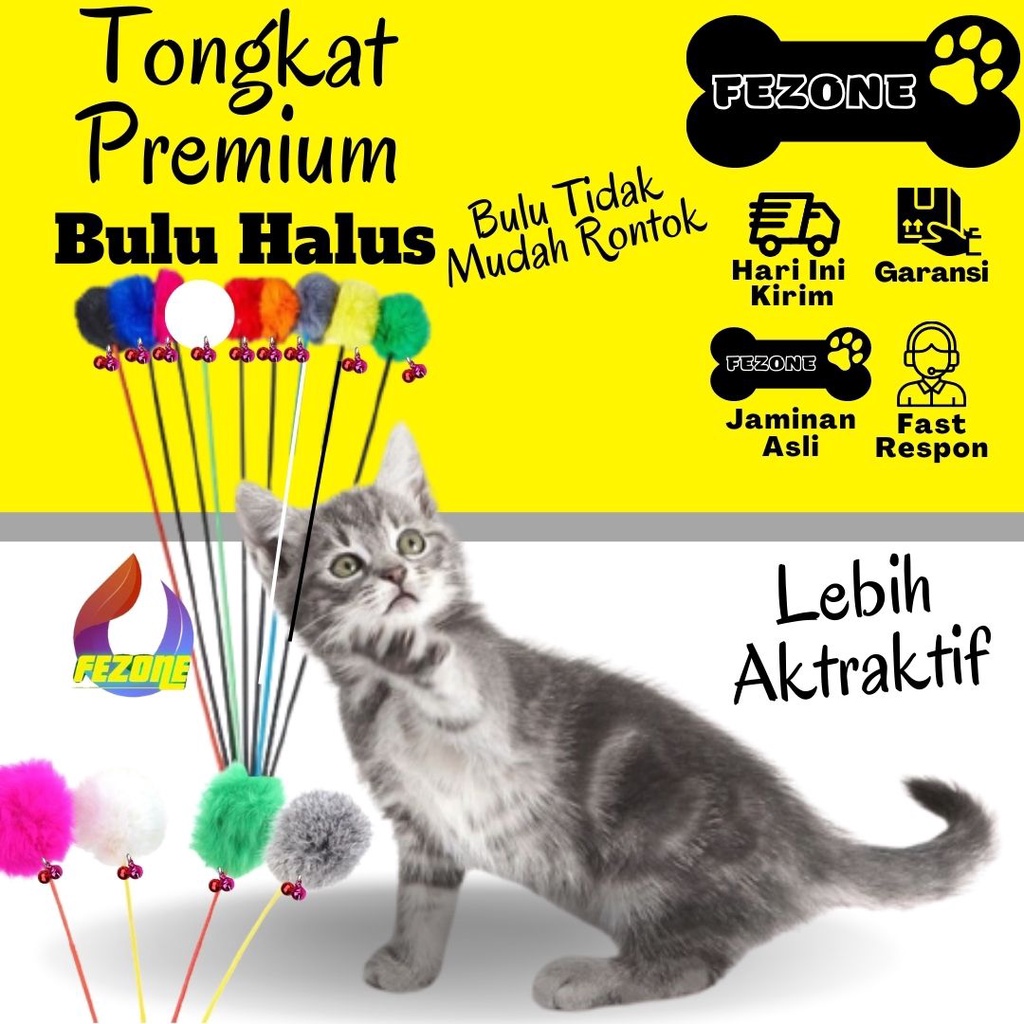 Cat Stick Mainan Kucing Stik Kucing Tongkat Pom Pom Tongkat Bulu Kucing Fluffy FEZONE