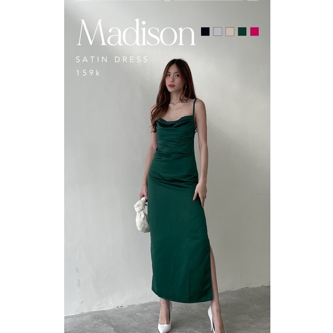 Madison Satin Dress -- Ocha Wear | Dress Pesta Satin Backless | Slit Party Dress | Dress Kondangan | Midi Dress Murah Berkualitas Premium