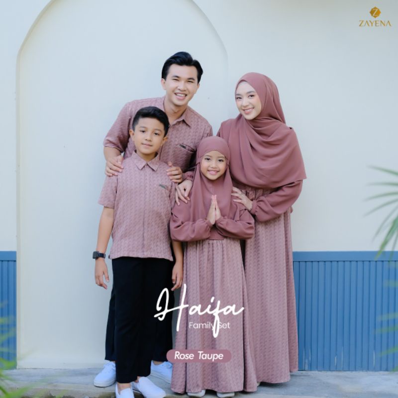 Zayena Sarimbit Keluarga Haifa Dress Rose Taupe Baju Couple Keluarga Muslim