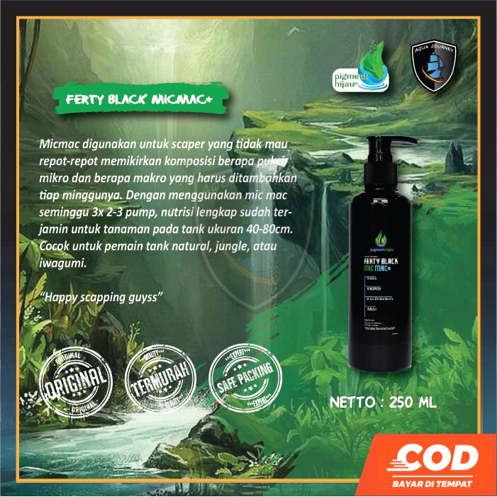 Ferty Black MicMac+ 250ml Pupuk Cair Aquascape Pigment Hijau Aquair Micro Macro Praktis