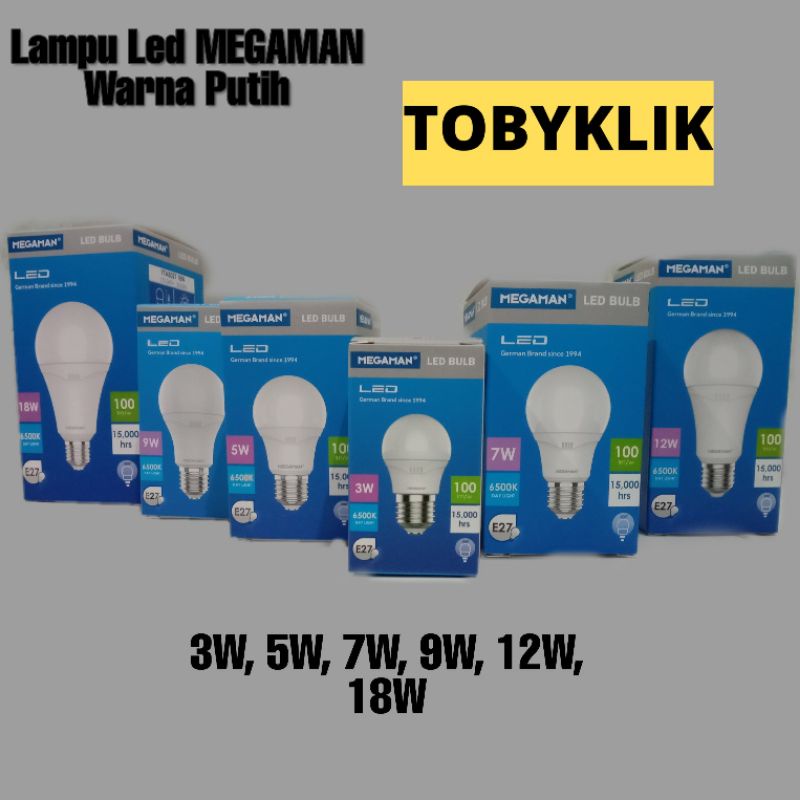 Lampu Ablub Bohlam LED MEGAMAN Putih 3W 5W 7W 9W 12W 18W 25W