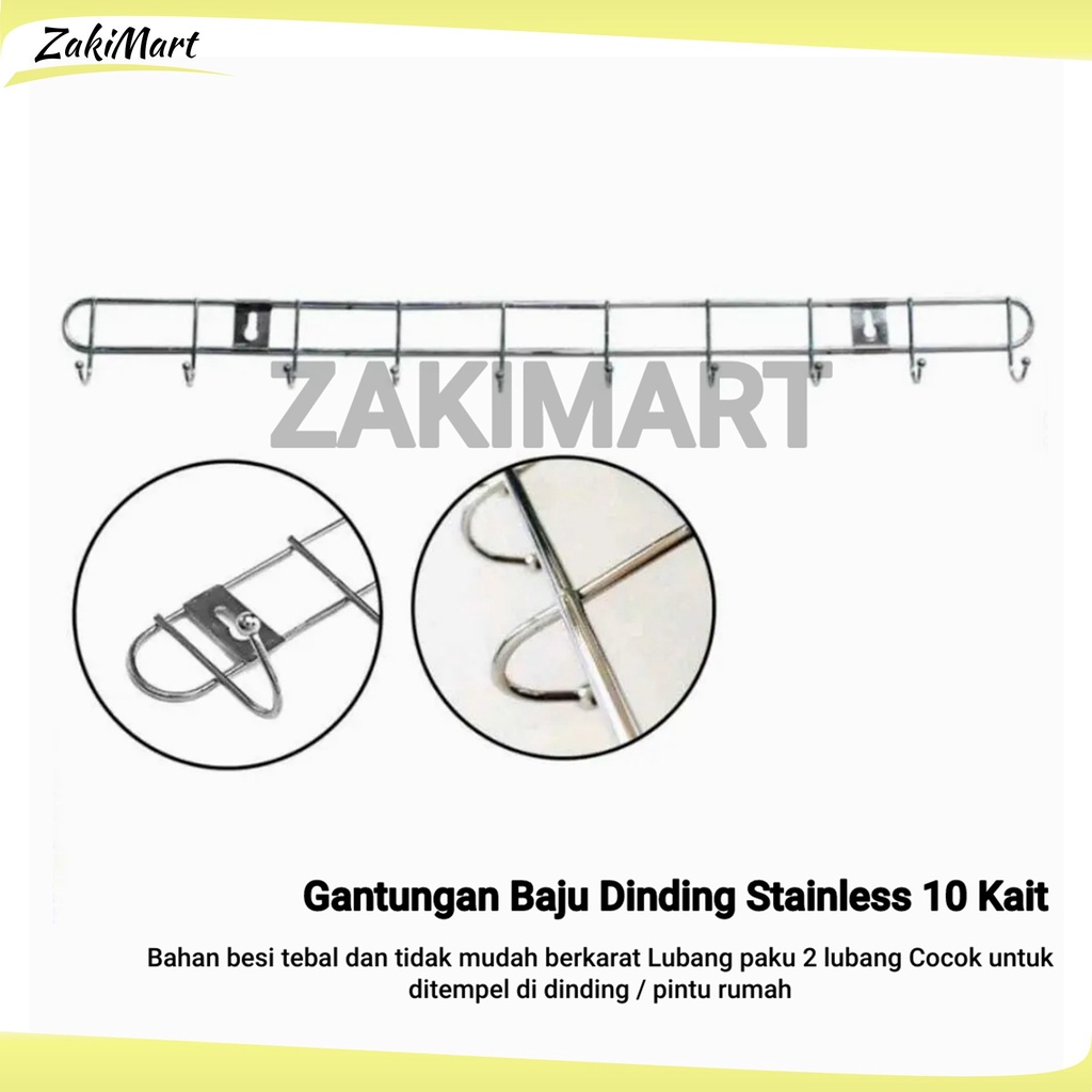 Gantungan Baju Dinding Stainless 10 Kait - Cantolan Baju 10 Kait 56Cm