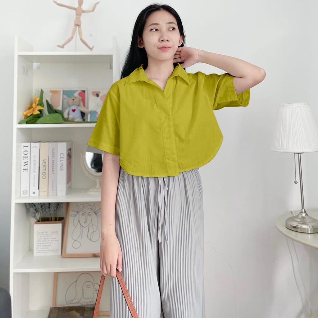 (RPA) KEMEJA GRISELLA CROP TOP BLOUSE ATASAN WANITA CRINCLE AIRFLOW