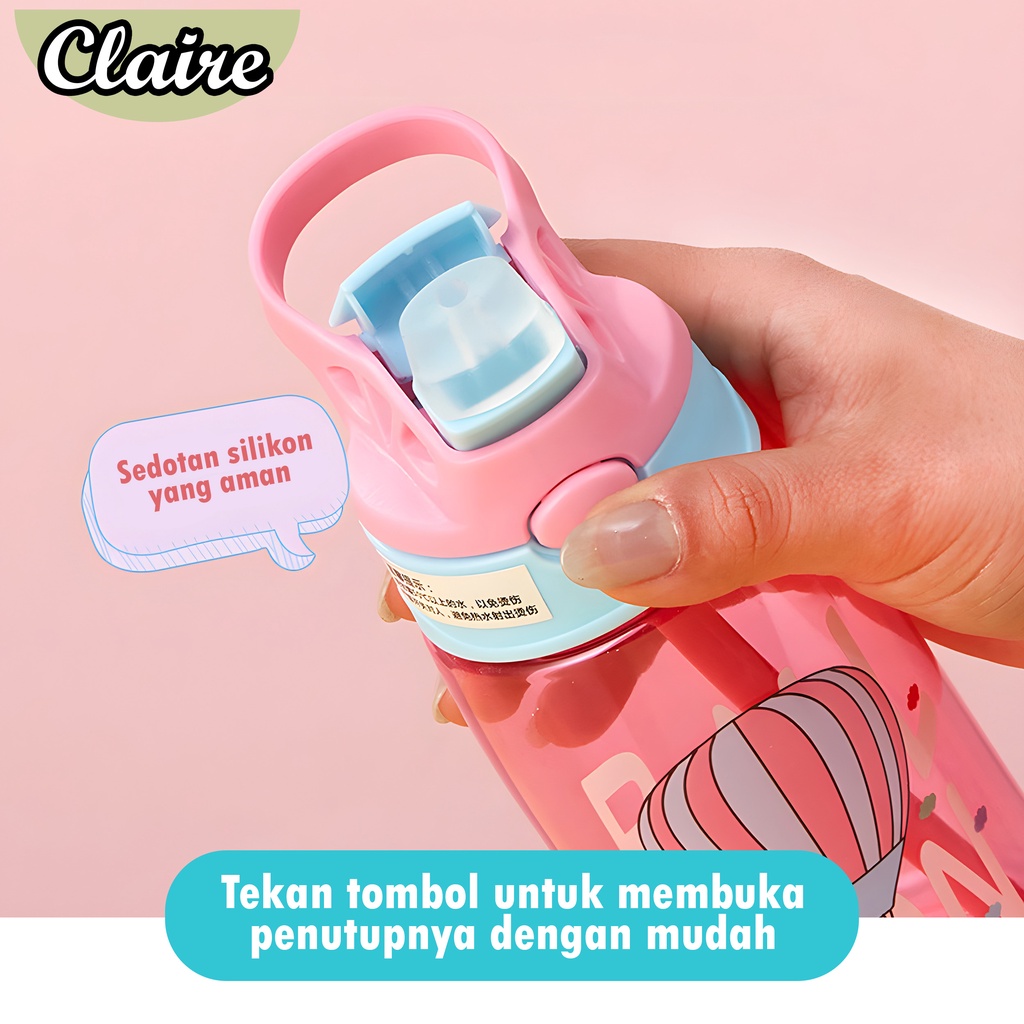 Botol Air Minum 480 ml / Botol Minum Anak Lucu Motif Karakter Imut dengan Sedotan BPA FREE