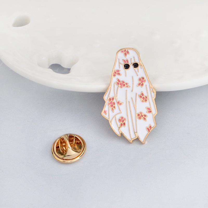 Kartun Halloween Enamel Pin Lucu Hantu Bunga Gamis Pin Lencana Bros Hadiah Untuk Pria Wanita