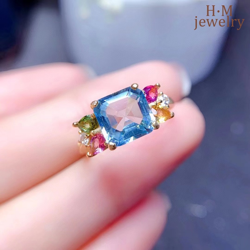 Cincin Emerald Topaz Baru Aquamarine Open Jewelry