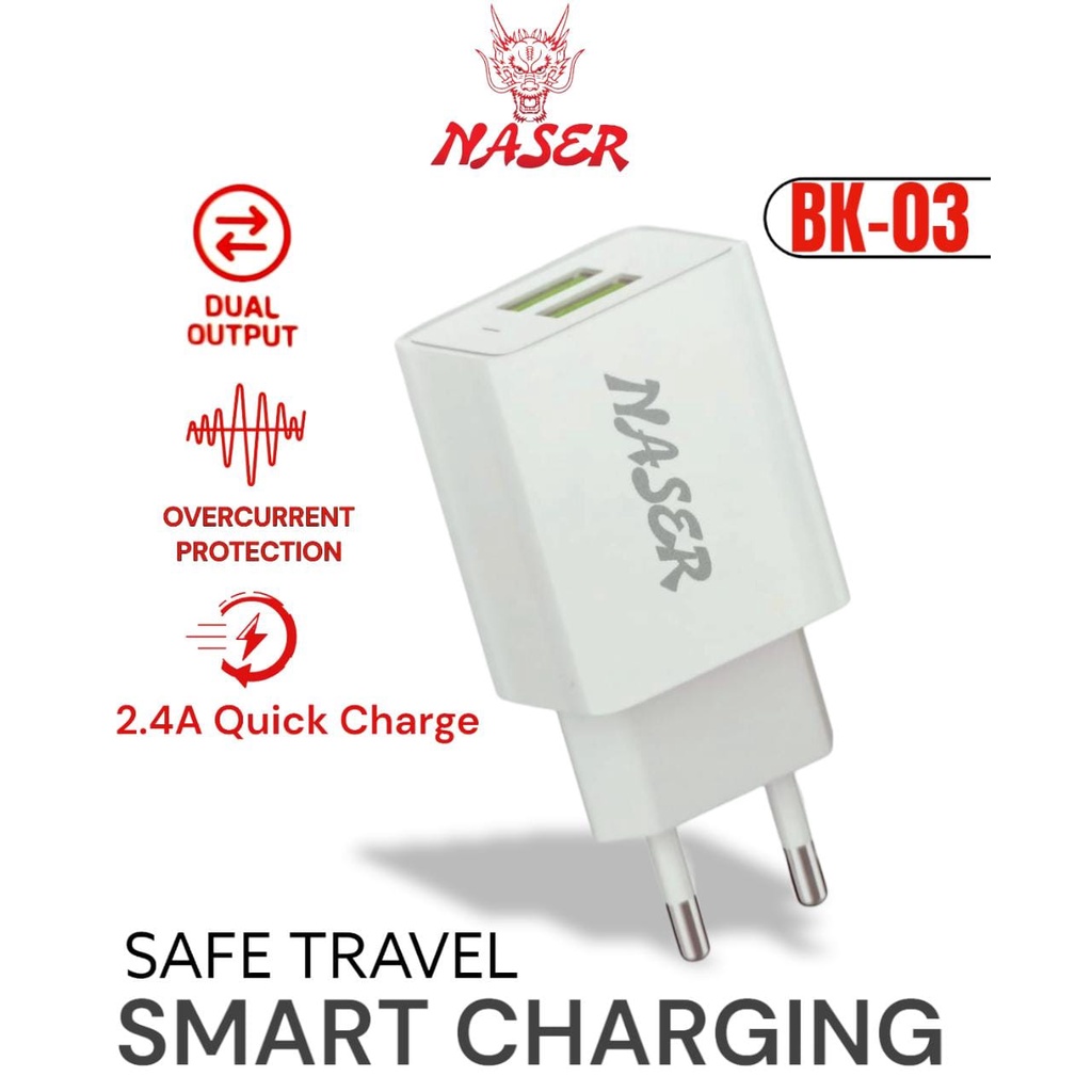 BATOK NASER BK-03 2USB/KEPALA CHARGER/KEPALA BATOK 2USB/BATOK CASAN