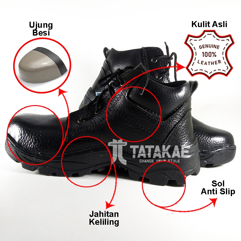 Sepatu Safety Ujung Besi Boot Hitam Pendek Tali King Kickress PDL PDH OB Kitchen