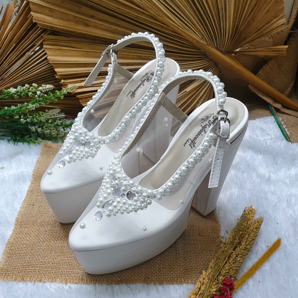 Sepatu wedding cantik kiyarisa putih jaring 15cm