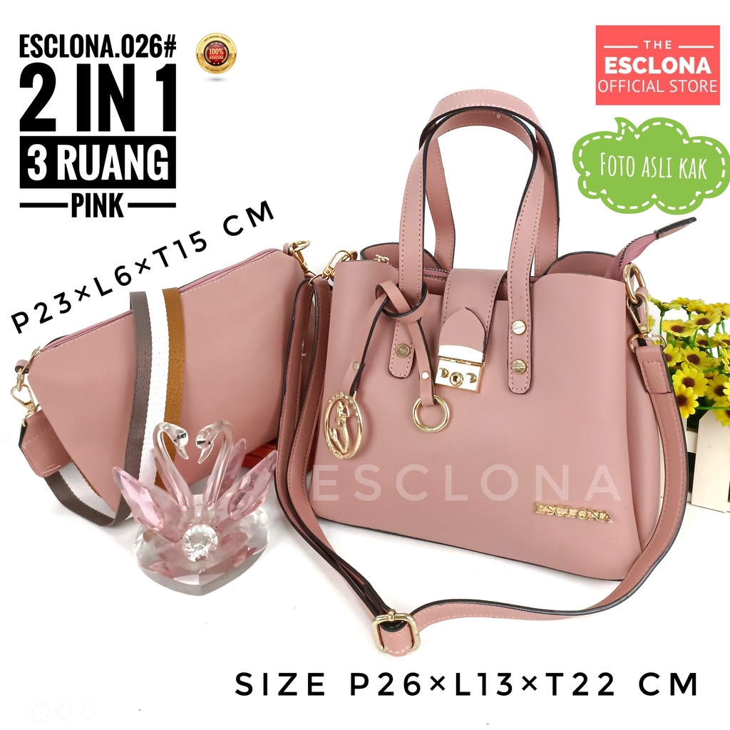 Tas wanita Import Batam Bag Esclona 026 Selempang Cewek Cantik Branded Grosir Fashion Murah Handbag Original Besar Kantor Kerja Kuliah Pesta Premium Super Populer Terbaru Terlaris Ibu Emak Dewasa Santai Berpergian
