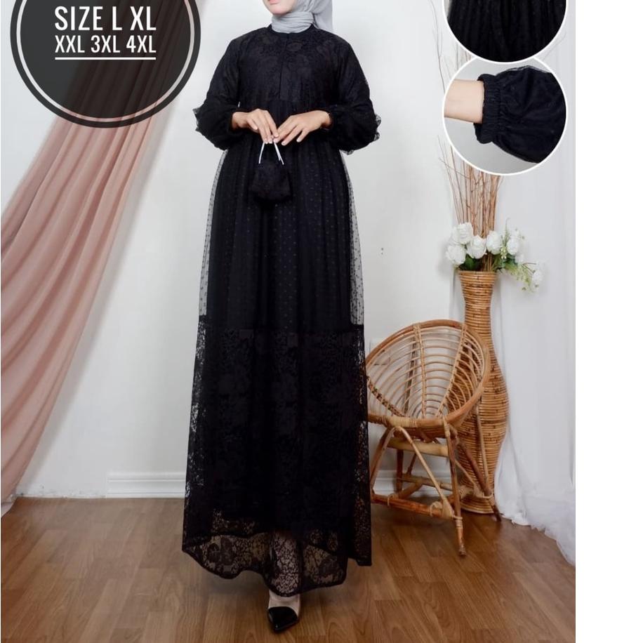 Dress brukat super jumbo - Baju gamis brukat full mix tile terbaru ld 100 110 120 130 140 ukuran L X