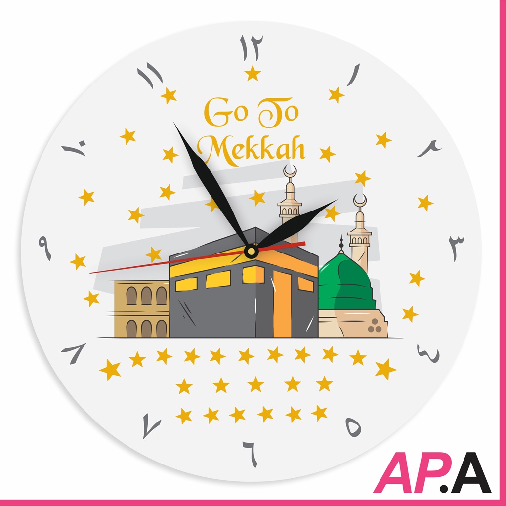 Jam Dinding Unik Kabbah Wall Decor Ruang Tamu Kaligrafi Mekkah Hiasan Rumah Klasik