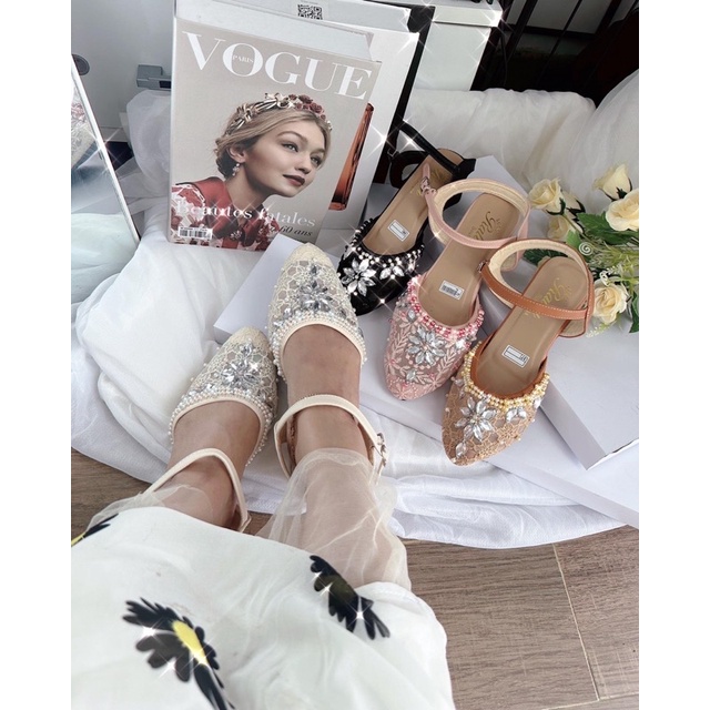 TERMURAH!!! Ballerina Heels 2cm New marwah Brukat payet mewah / sepatu pengantin / sepatu wanita / Wedding shoes / sepatu ballet