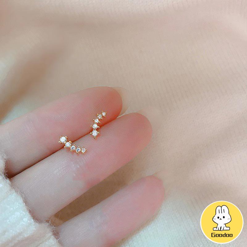 Anting Zirkon Set Mikro Sederhana  Baris Kecil Berlian Geometris  Anting Gandum Kecil yang Lucu -Doo