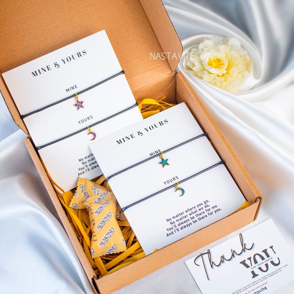 Gelang Couple 2 Orang Sahabat Pacar Bestie Bulan Bintang Mine&amp;Yours Murah