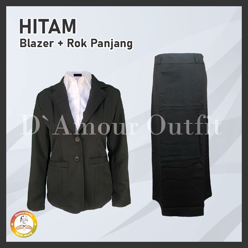 One Set Setelan Jas Blazer Rok Span Panjang Wanita Stelan Jas Kerja Kantor Cewe Polos Dewasa Anak Jaket Blezer Kancing Cewek Pakaian Formal Kantoran Dasar Hitam Abu Celana Pendek Line a Mini Rempel Jumbo Big Size Rompi Cardigan Kain Outer Perempuan Korea