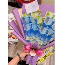 TYPE A||• BUKET UANG DENGAN BUNGA CANTIK Makassar hadiah sempro bouquet wisuda
