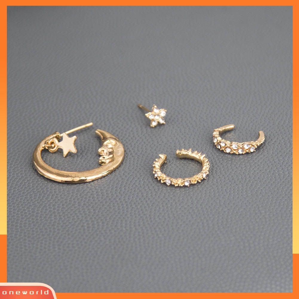 [WONE] 1/4pc Wanita Mutiara Imitasi Rantai Berlian Imitasi Ear Stud Cuff Clip On Earrings Jewelry