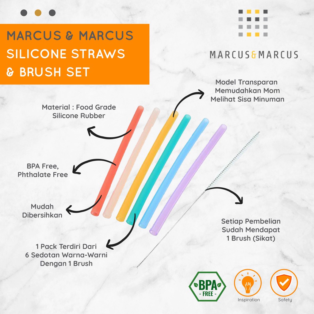 MARCUS &amp; MARCUS SILICONE STRAWS &amp; BRUSH SET