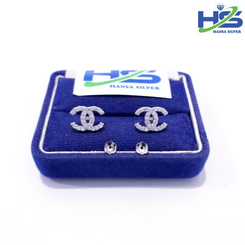 Anting Perak Wanita Silver Asli 925 Lapis Emas Putih Model Giwang Tusuk - Anting Wanita Anti Karat