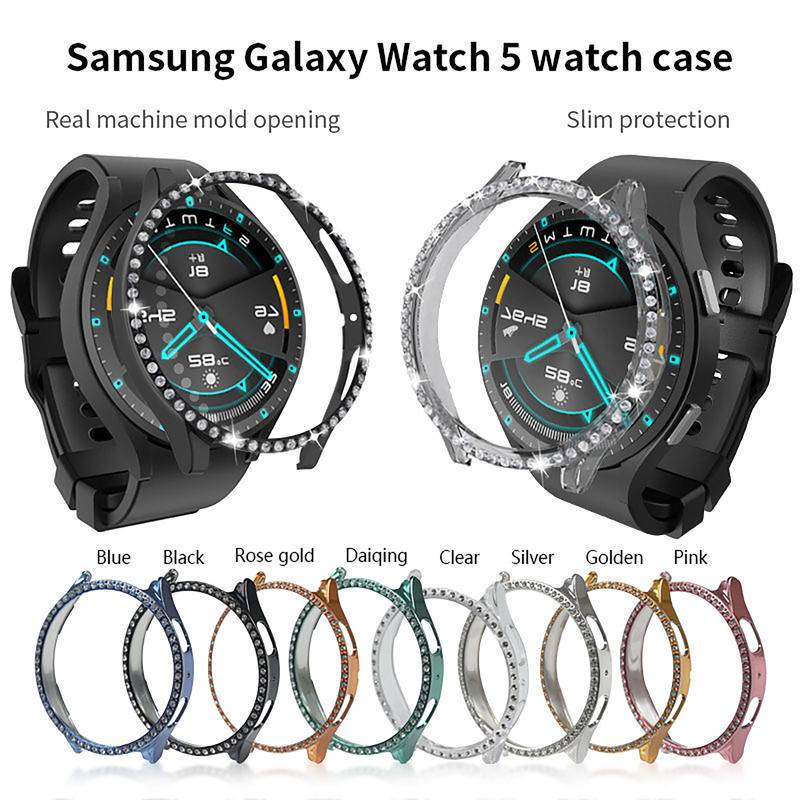 Bumper Diamond Mewah Untuk Samsung Galaxy Watch5 40mm 44mm Pelindung Case Transparan Pelindung Full Cover