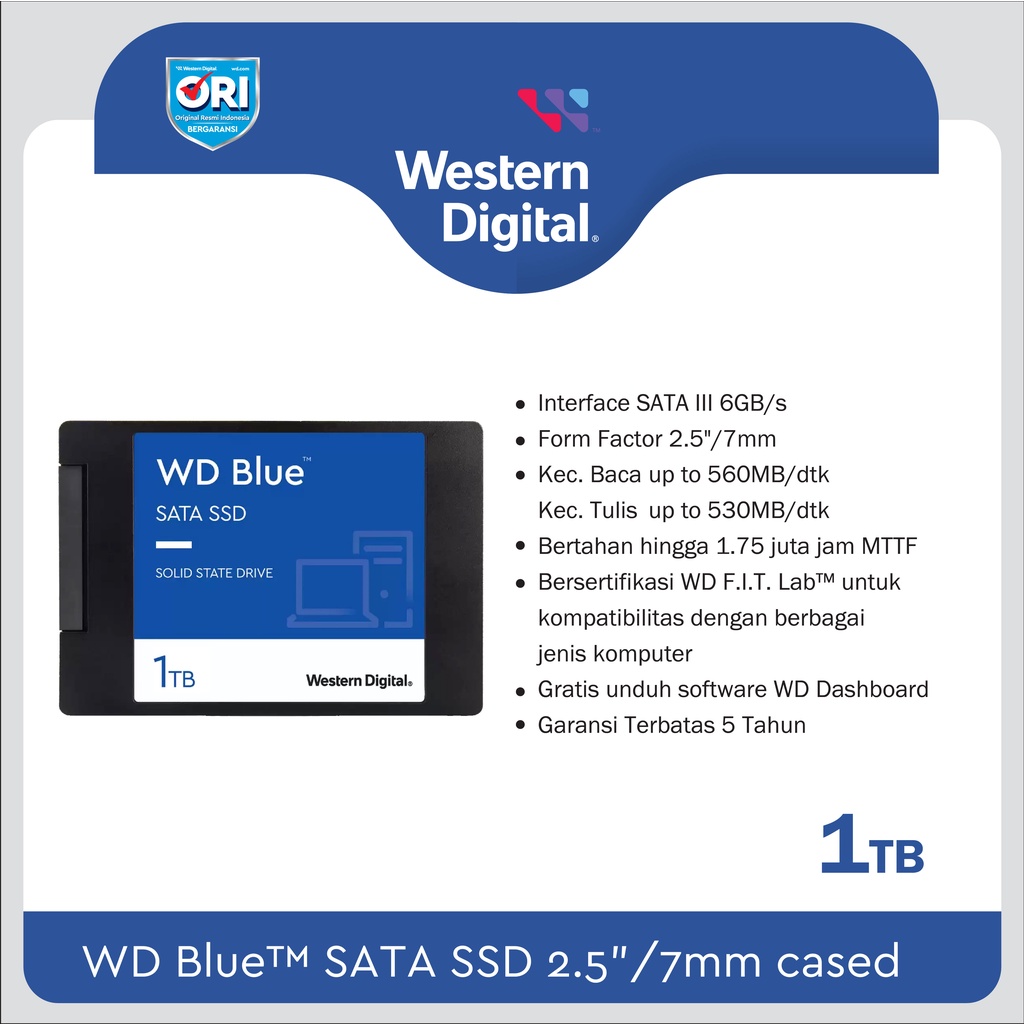 SSD PC Laptop 2.5&quot; 7mm SATA III 3D NAND - WD Blue 1TB 1 TB Original