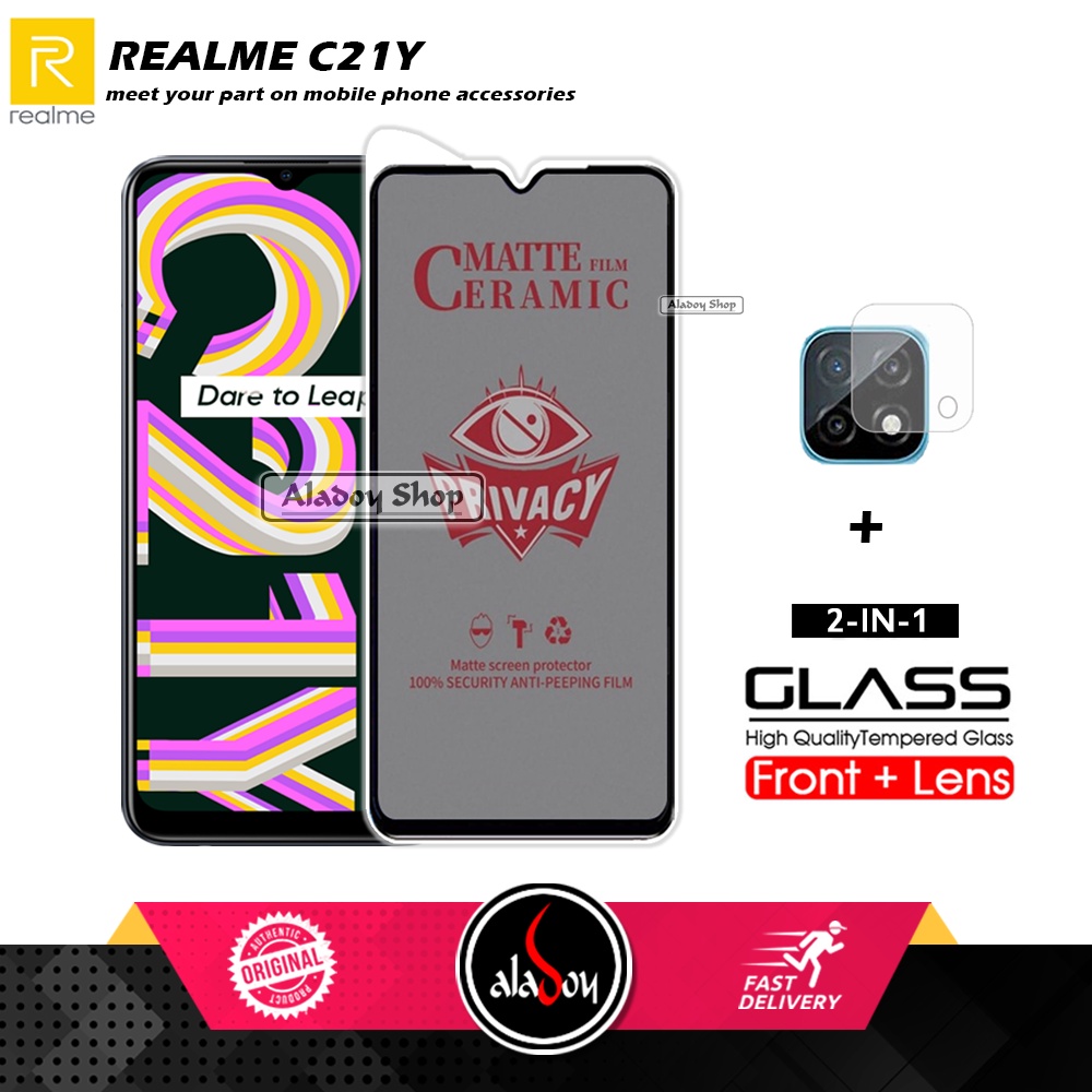 PAKET 2IN1 Anti Gores Privacy Realme C21Y + Tempered Glass Kamera