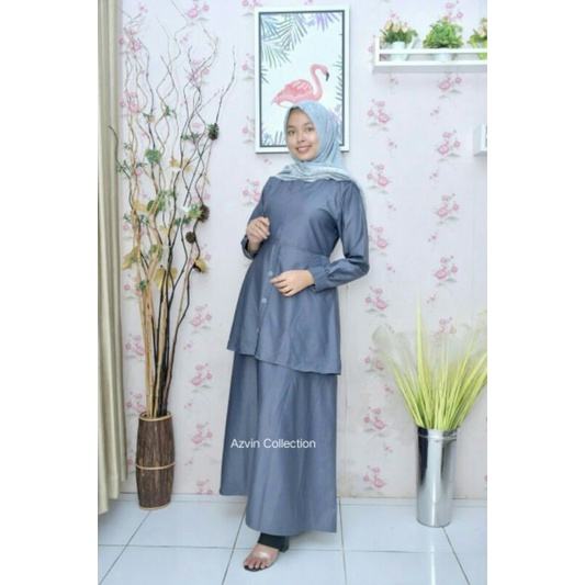 Gamis toyobo model two pice warna abu basah/abu tua S,M,L,XL&XXL