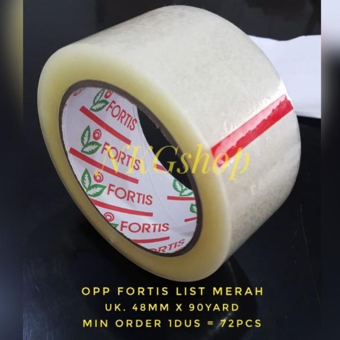 

Lakban Fortis/OPP fortis list merah uk. 48mmx90yard(min 1dus = 72roll)