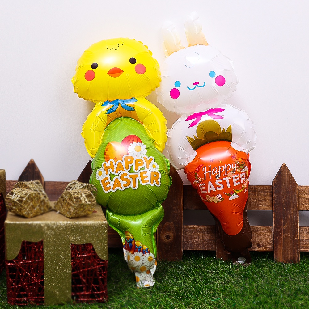 Mainan Anak Bermain Hadir Balon Foil Aluminium Tiup Happy Easter Atmosphere Ornamen Kelinci Chick Bentuk Balon Keluarga Sekolah Festival Dekorasi Props