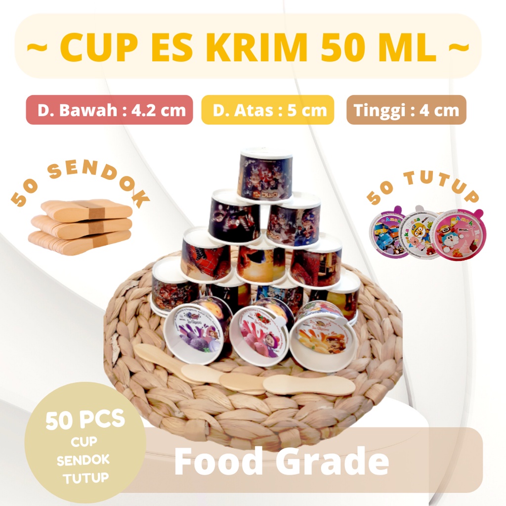 Cup Es Krim 50ML, Wadah Ice Cream Cup  Cup Es Krim 50ml Lengkap Tutup dan Sendok