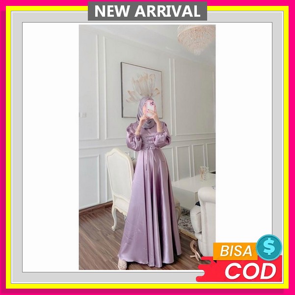 Sakura Dress Import / Gamis Wanita Matt Ceruty Babydoll Aplikasi Renda / Fashion Wanita Kekinian / D